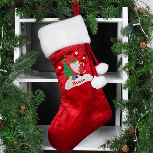 Personalised Tartan Santa Luxury Red Christmas Stocking