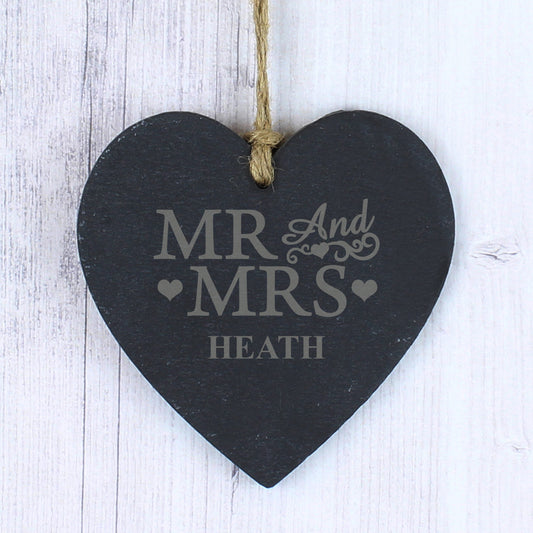 Personalised Mr & Mrs Slate Heart Sign