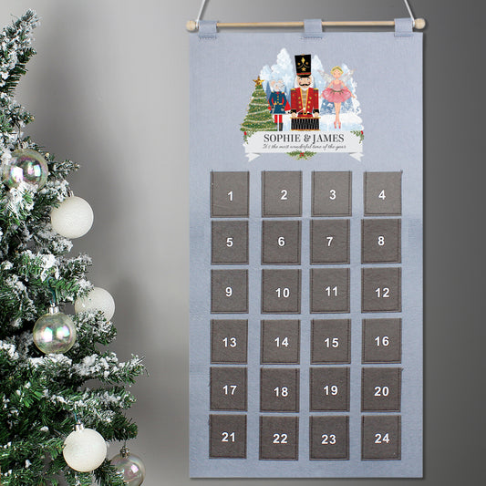 Personalised Christmas Nutcracker Silver Grey Pockets Advent Calendar