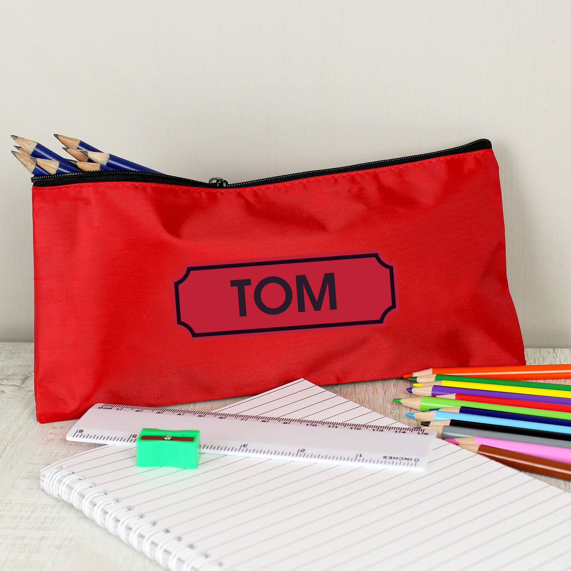 Personalised Red Pencil Case and None Personalised Contents