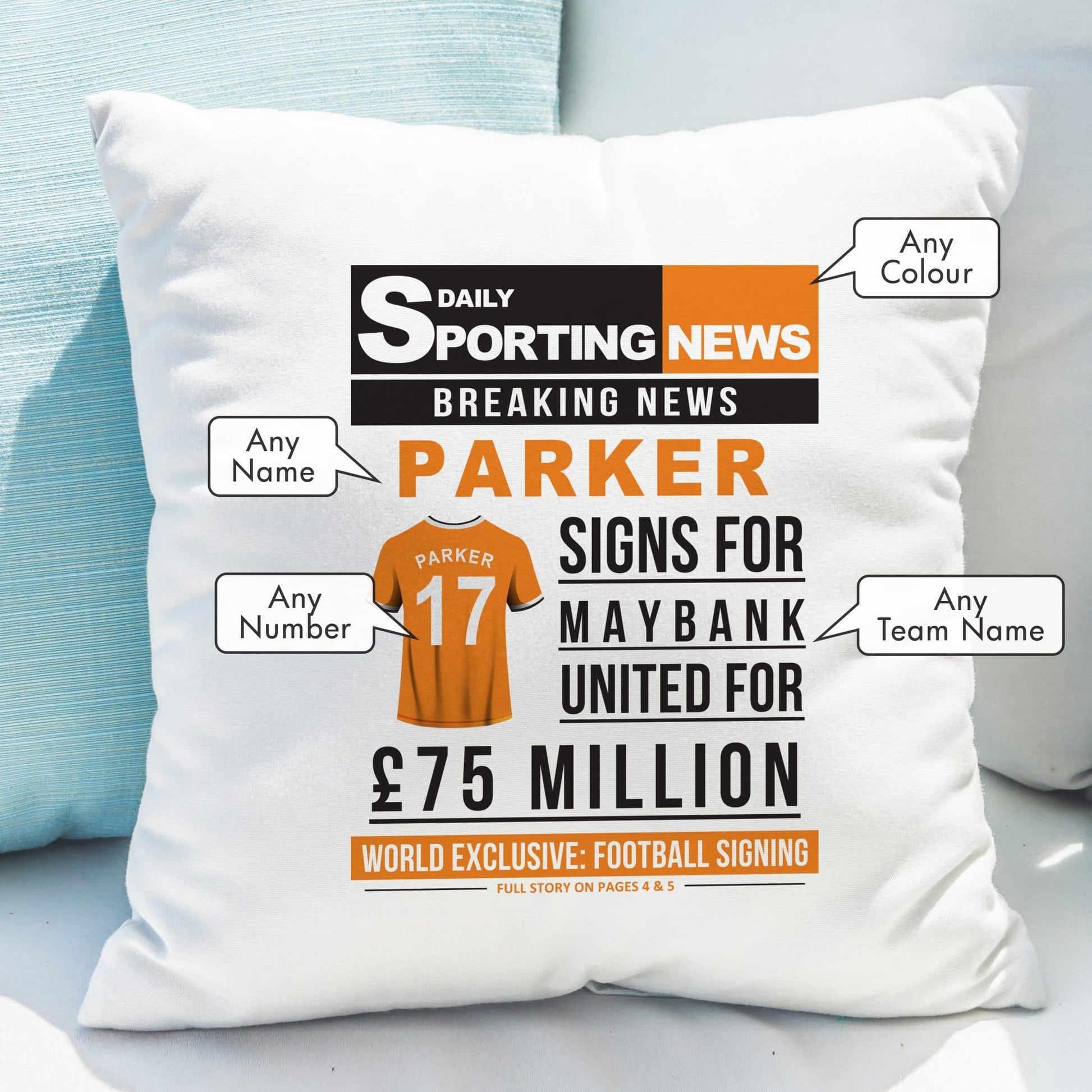 Personalised Football Signing Newspaper Cushion