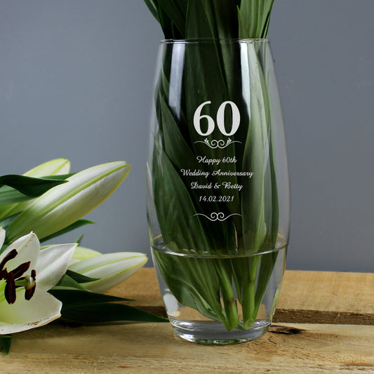 Personalised 60th Anniversary Bullet Glass Vase