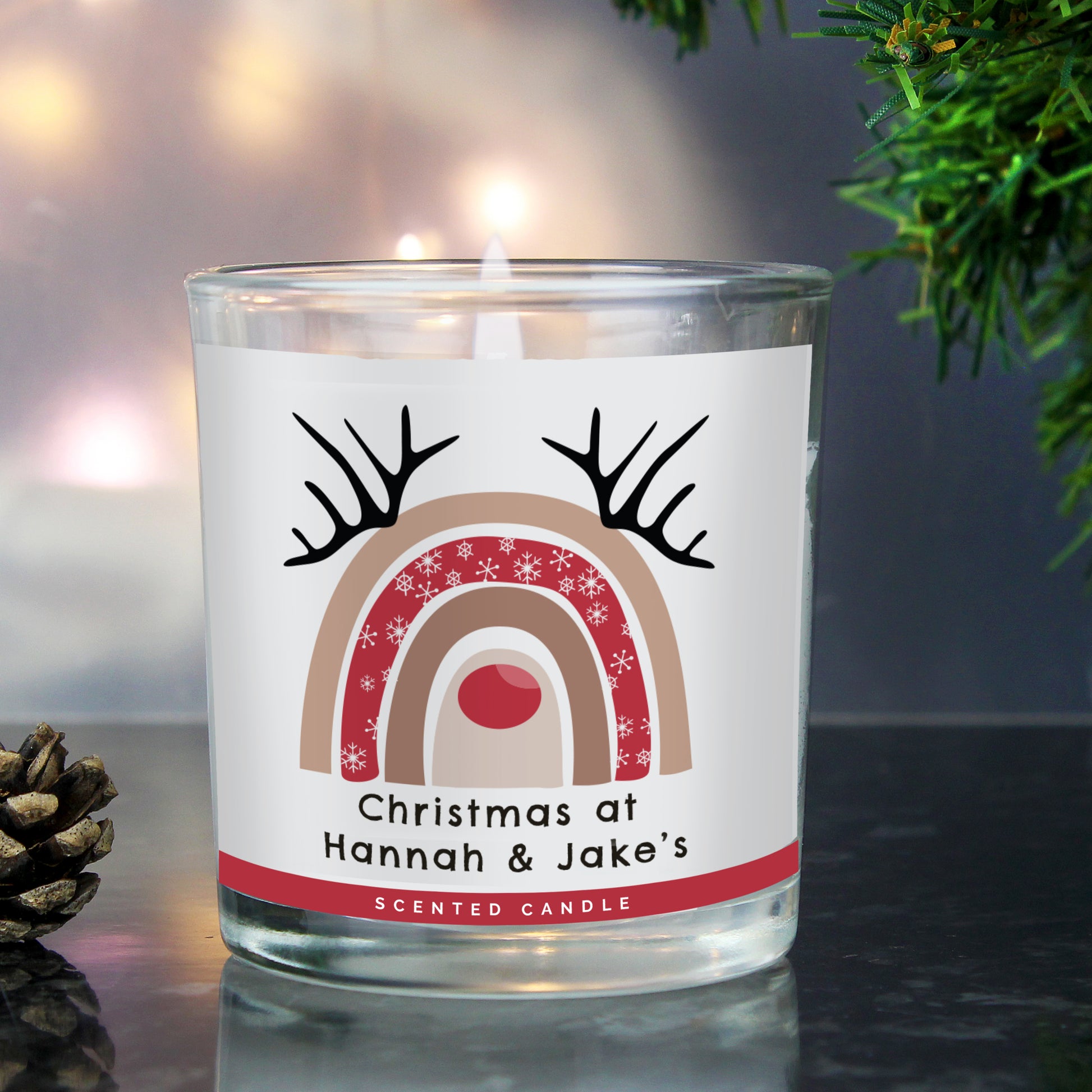 Personalised Christmas Rainbow Reindeer Scented Jar candle