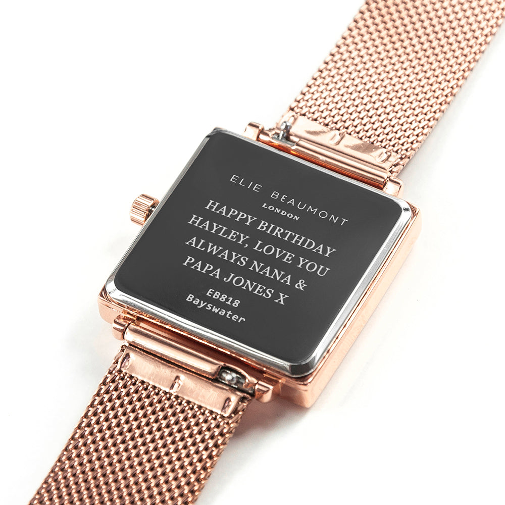 Personalised Elie Beaumont Ladies Rose Gold Metallic Square Watch