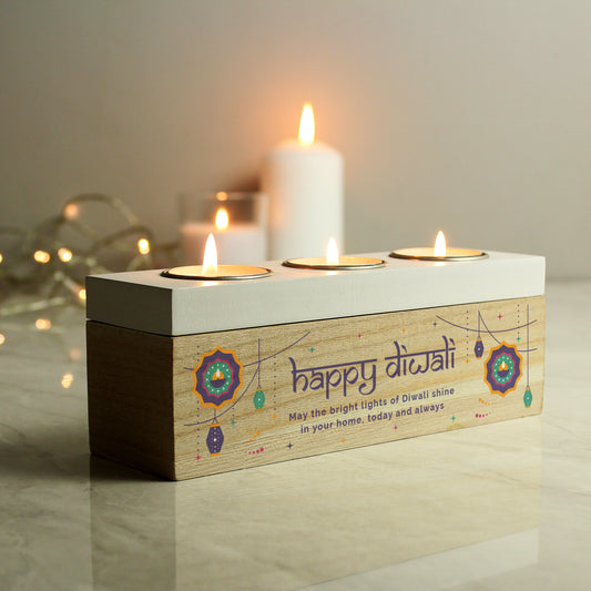 Personalised Diwali Triple Tealight Box - Free Delivery