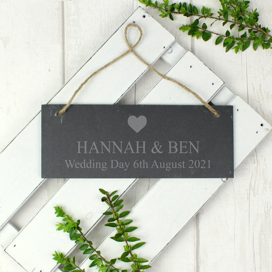 Personalised Heart Hanging Slate Plaque Sign