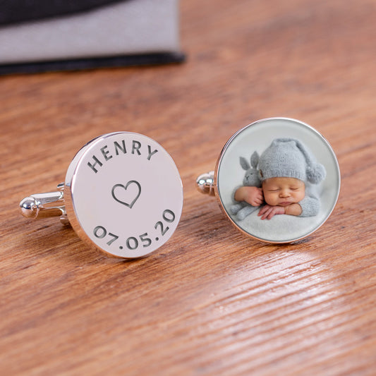 Personalised Childs Name and Date Photo Cufflinks