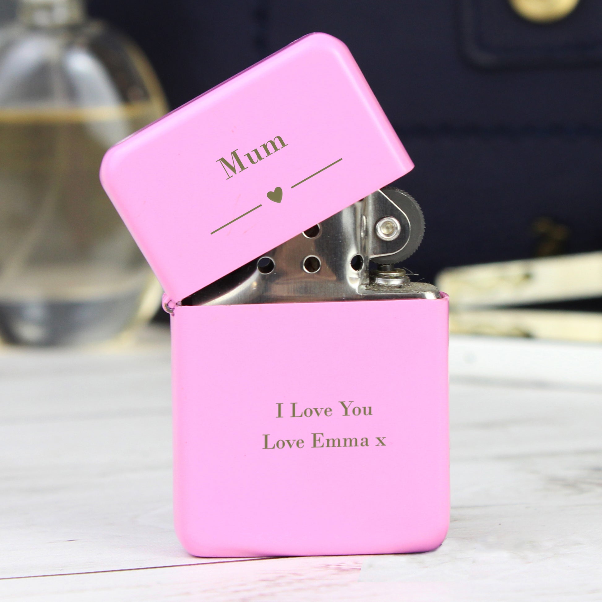 Personalised Any Message Heart Pink Lighter