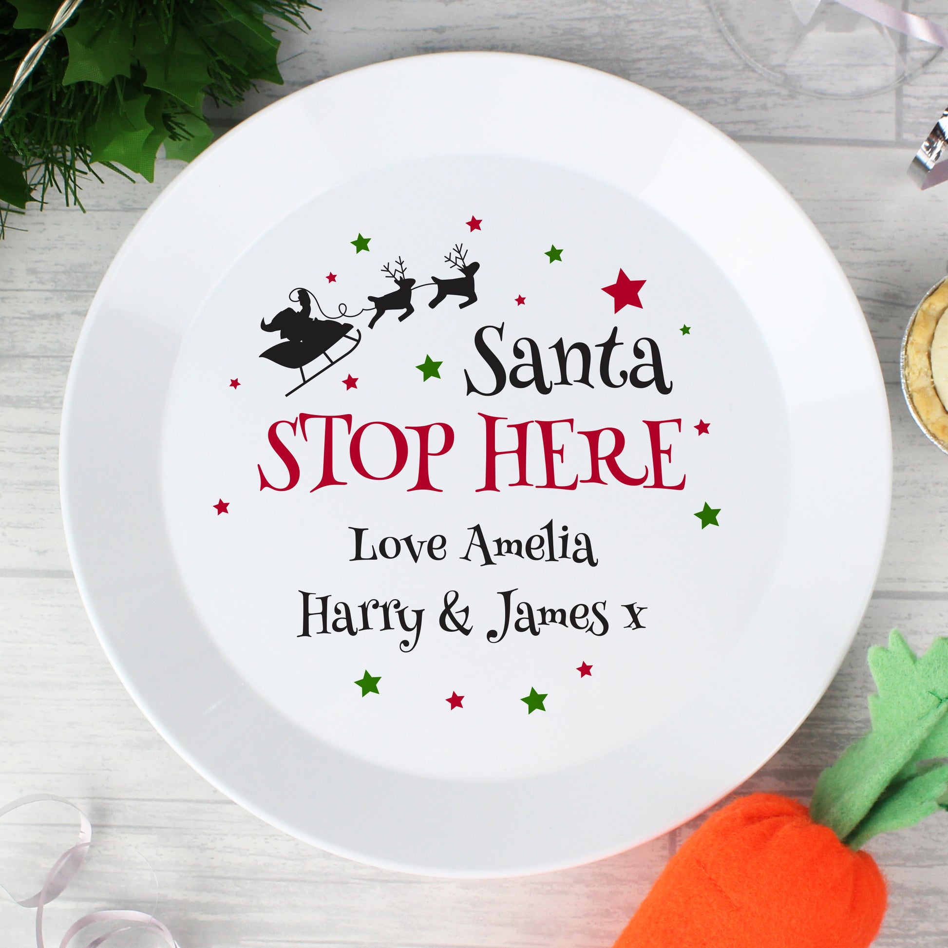 Personalised Santa Stop Here Christmas Eve Plastic Plate