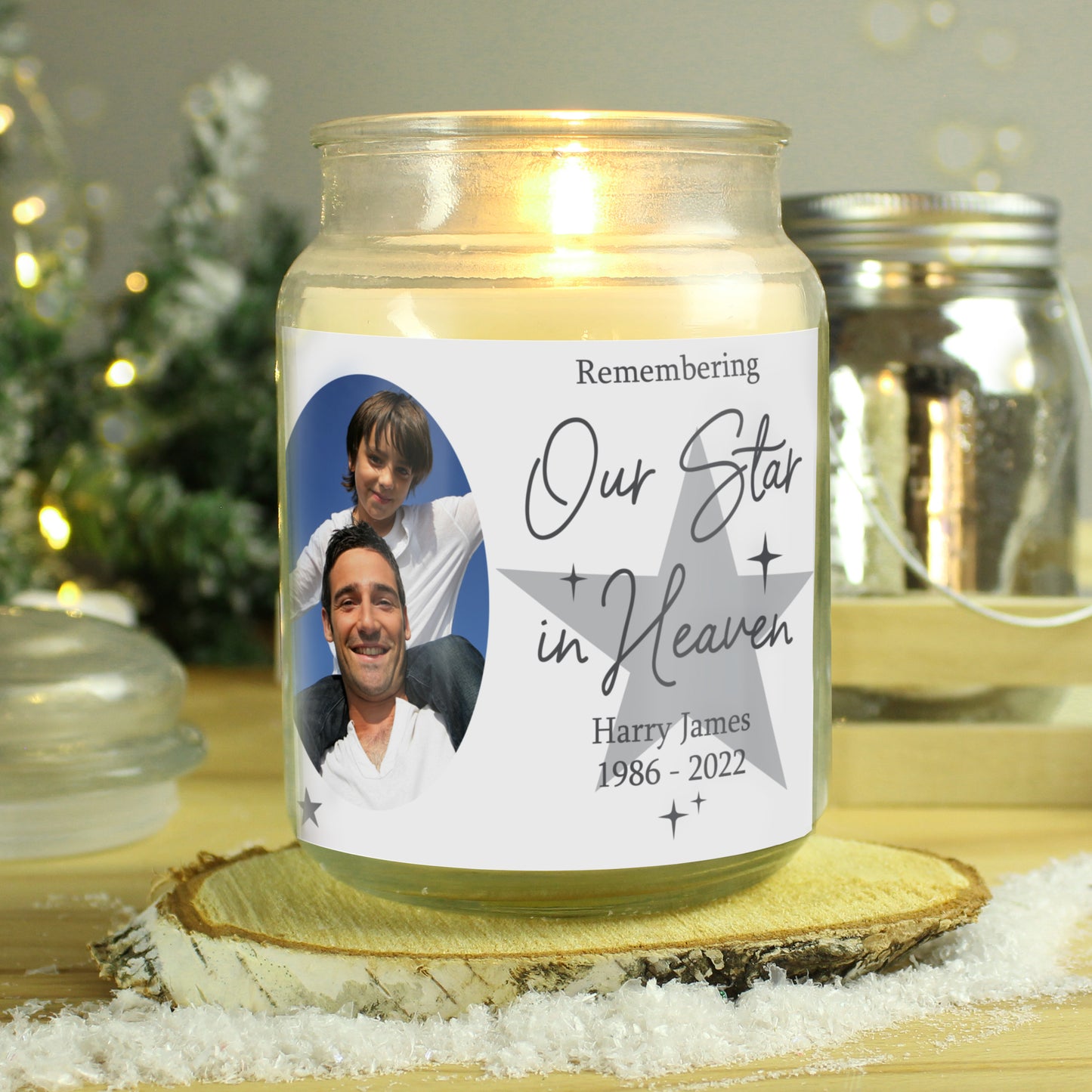 Personalised Star In Heaven Photo Memorial Large Scented Jar Candle