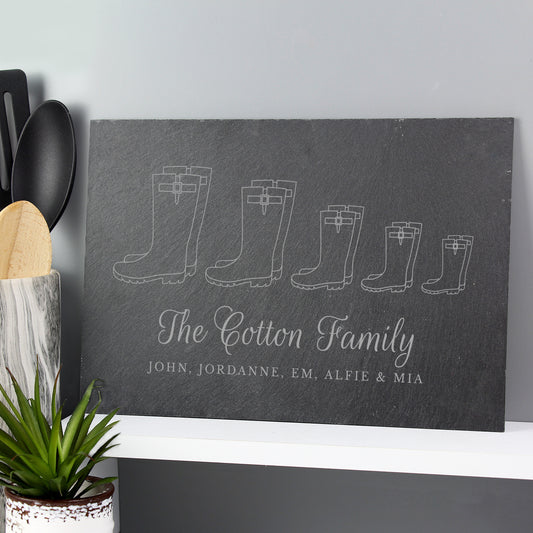 Personalised Welly Boot Family of Five Slate Placemat