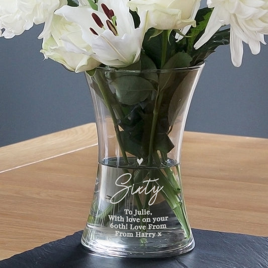 Personalised 60th Birthday Glass Vase | Gift For Her