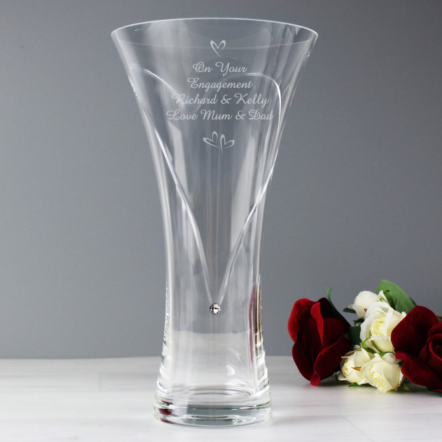 Personalised Little Hearts Hand Cut Glass Diamante Vase