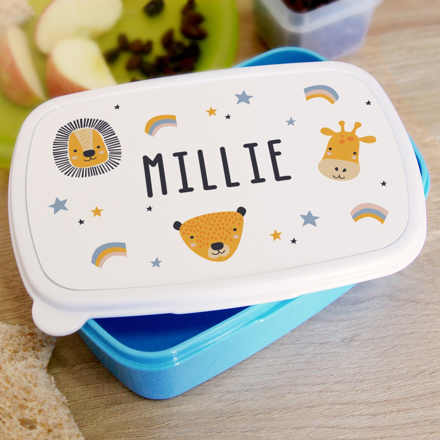Personalised Zoo Animal Blue Lunch Box