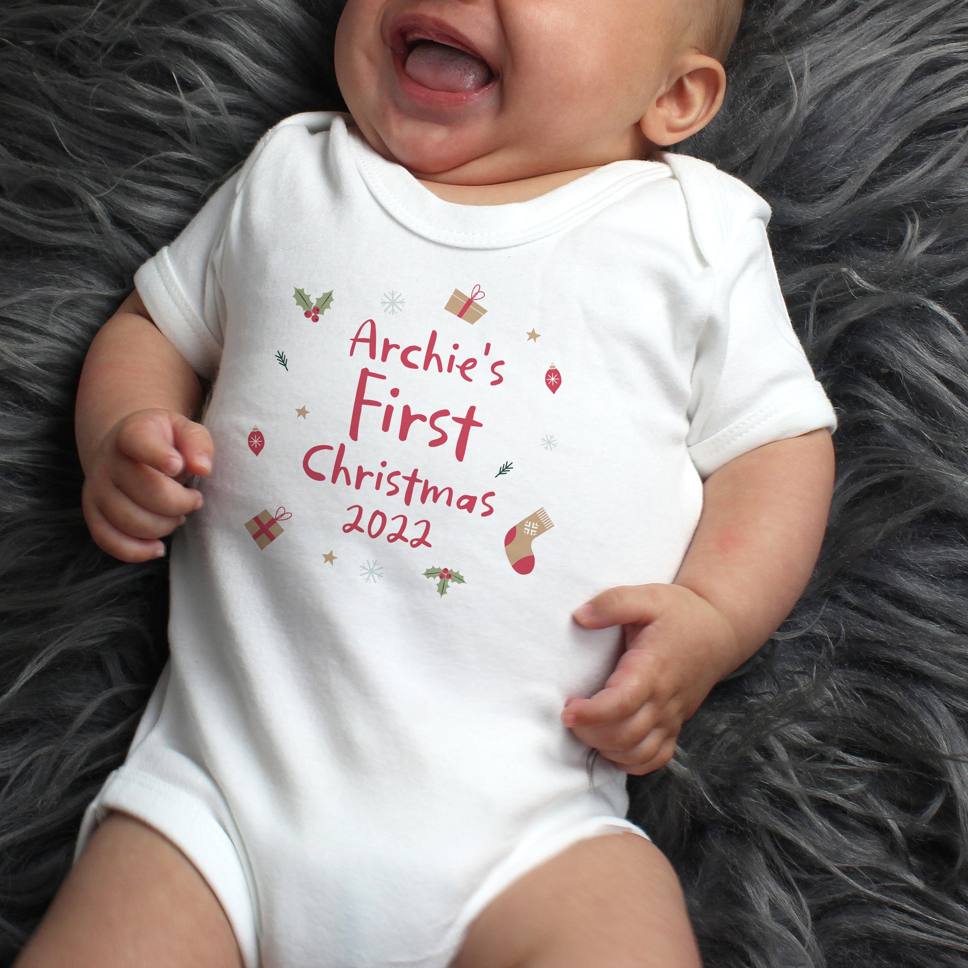 Personalised Baby’s First Christmas 0-3 Months Baby Vest