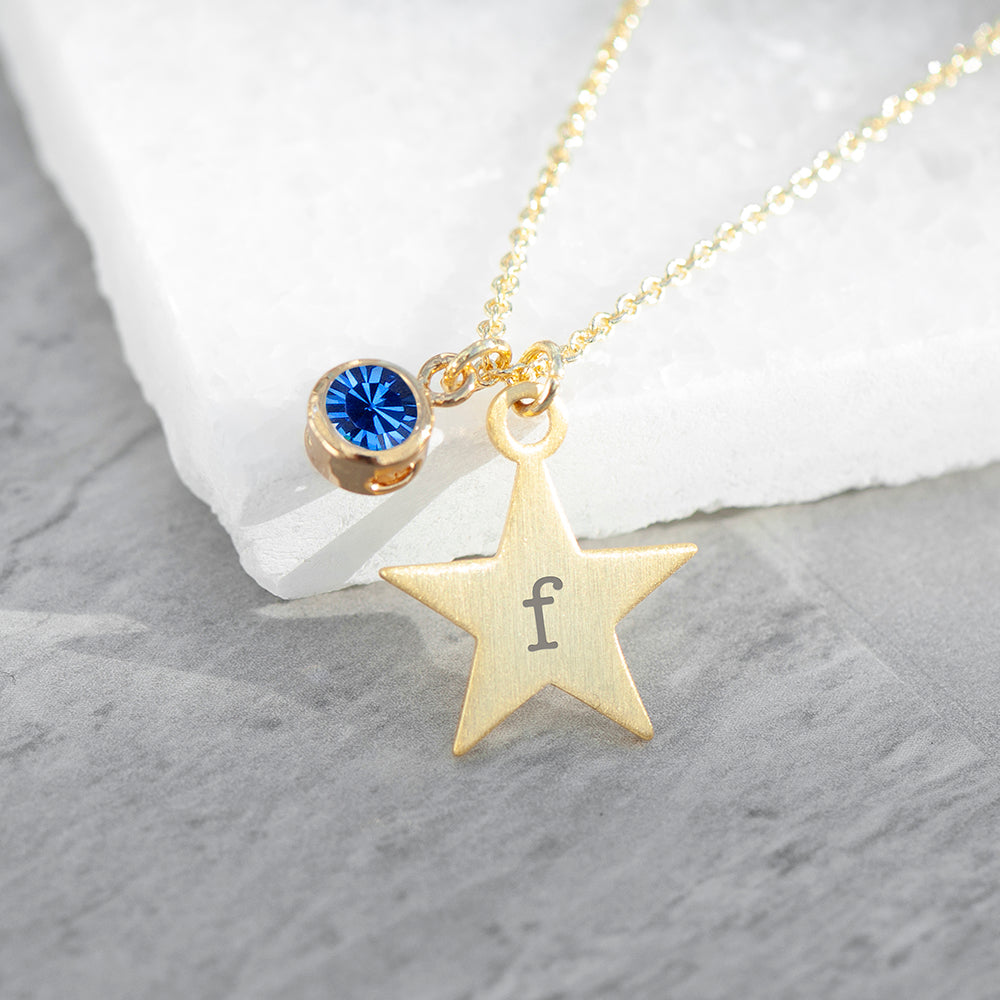Personalised Gold Star with Birthstone Crystal Necklace