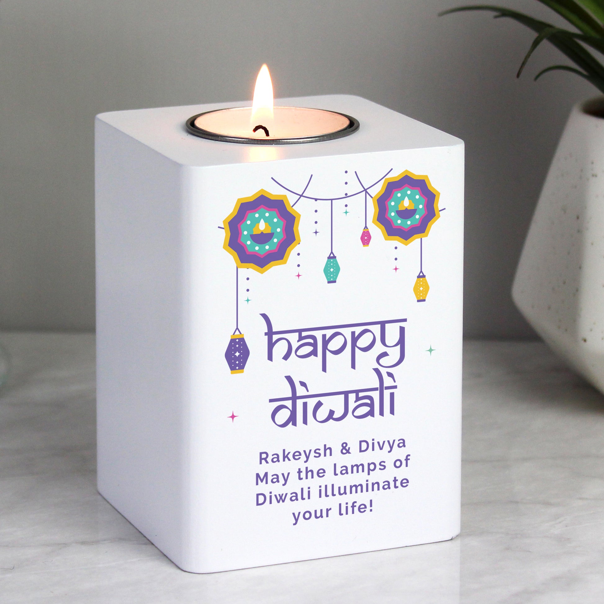 Personalised Diwali Wooden Tealight Holder - Free Delivery