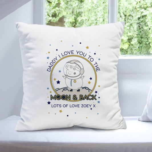 Personalised Peppa Pig Daddy Moon & Back Cushion - PCS Cufflinks & Gifts