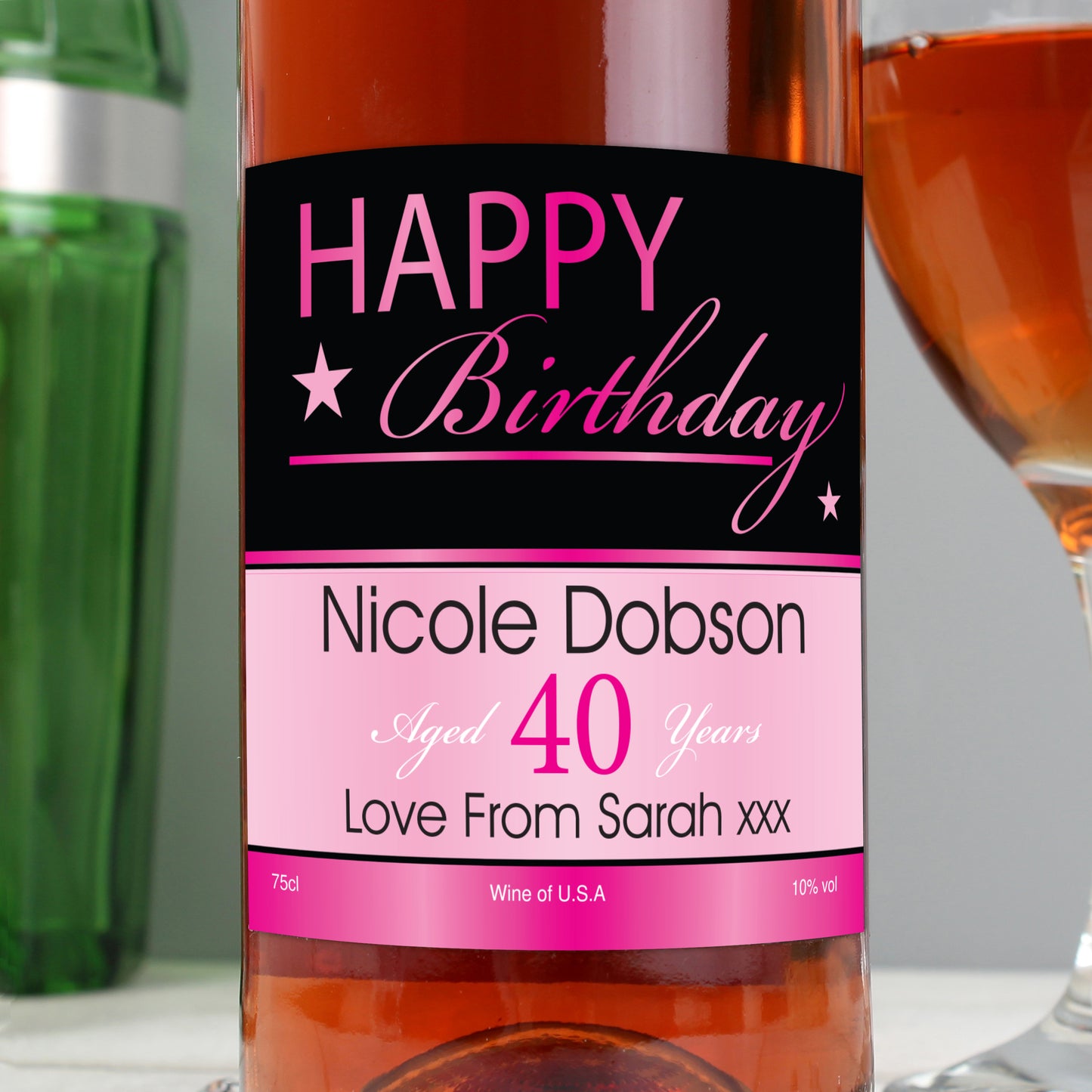 Personalised Happy Birthday Age Rose Wine Bottle