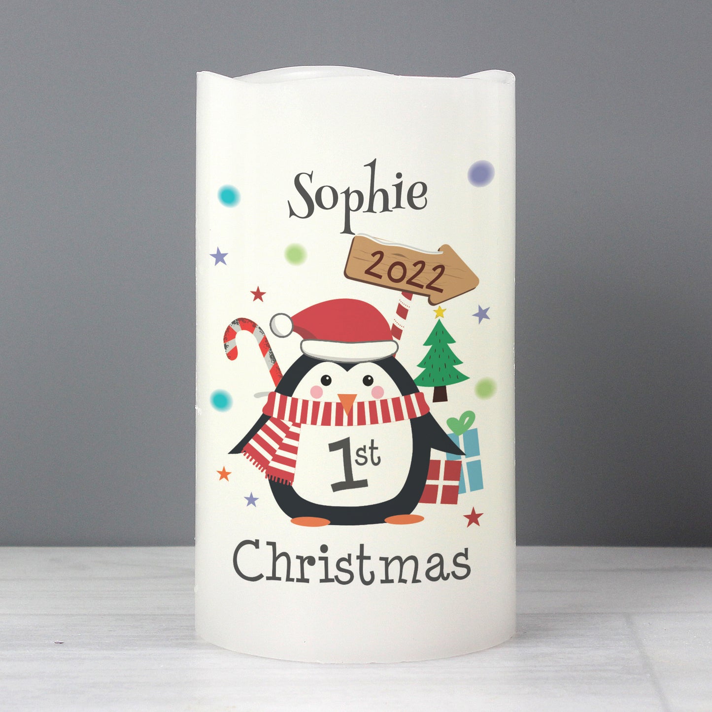 Personalised Baby’s 1st Christmas Penguin LED Candle