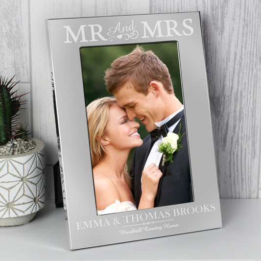 Personalised Mr & Mrs Wedding 4x6 Silver Photo Frame