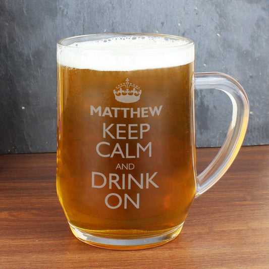 Personalised Keep Calm Engraved Beer Tankard Glass