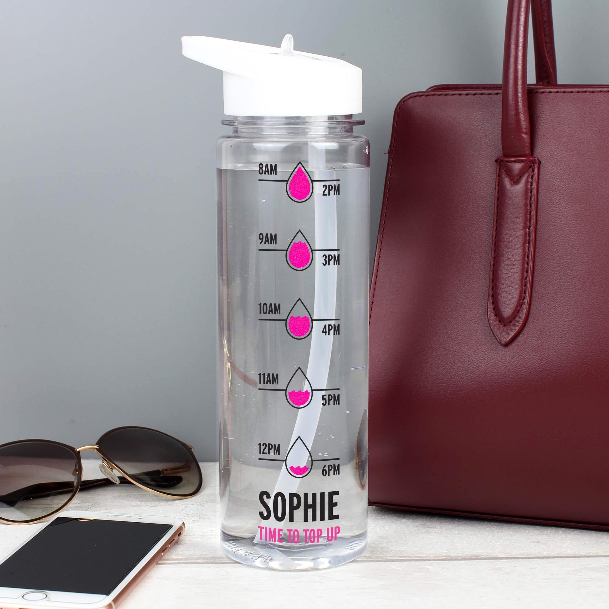 Personalised Pink 'Hydration Tracker' Island Drinks Bottle