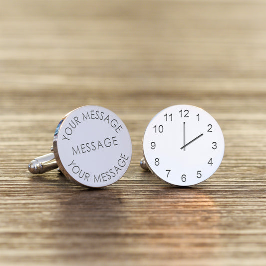 Custom Engraved Message & Time Round Cufflinks