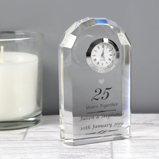 Personalised Silver 25th Anniversary Crystal Clock