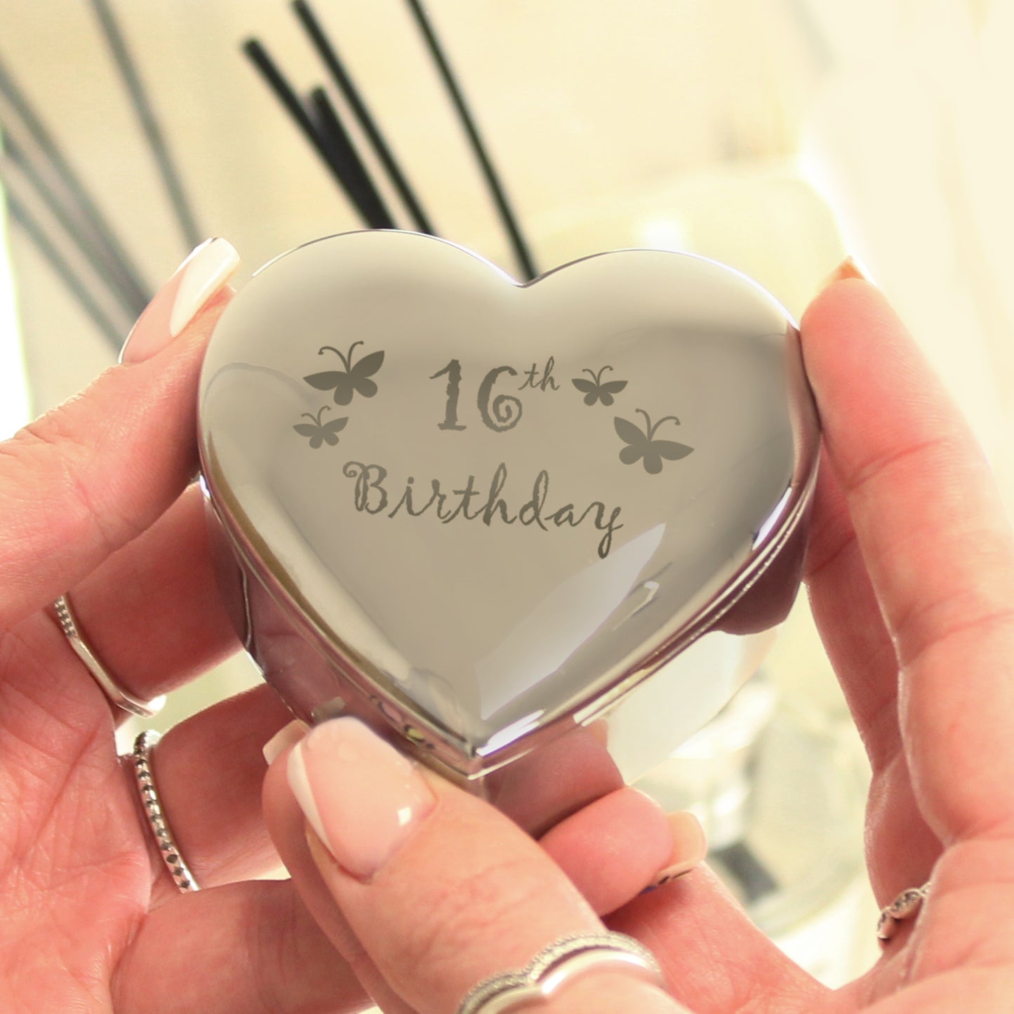 16th Birthday Butterflies Heart Trinket Box - Gift