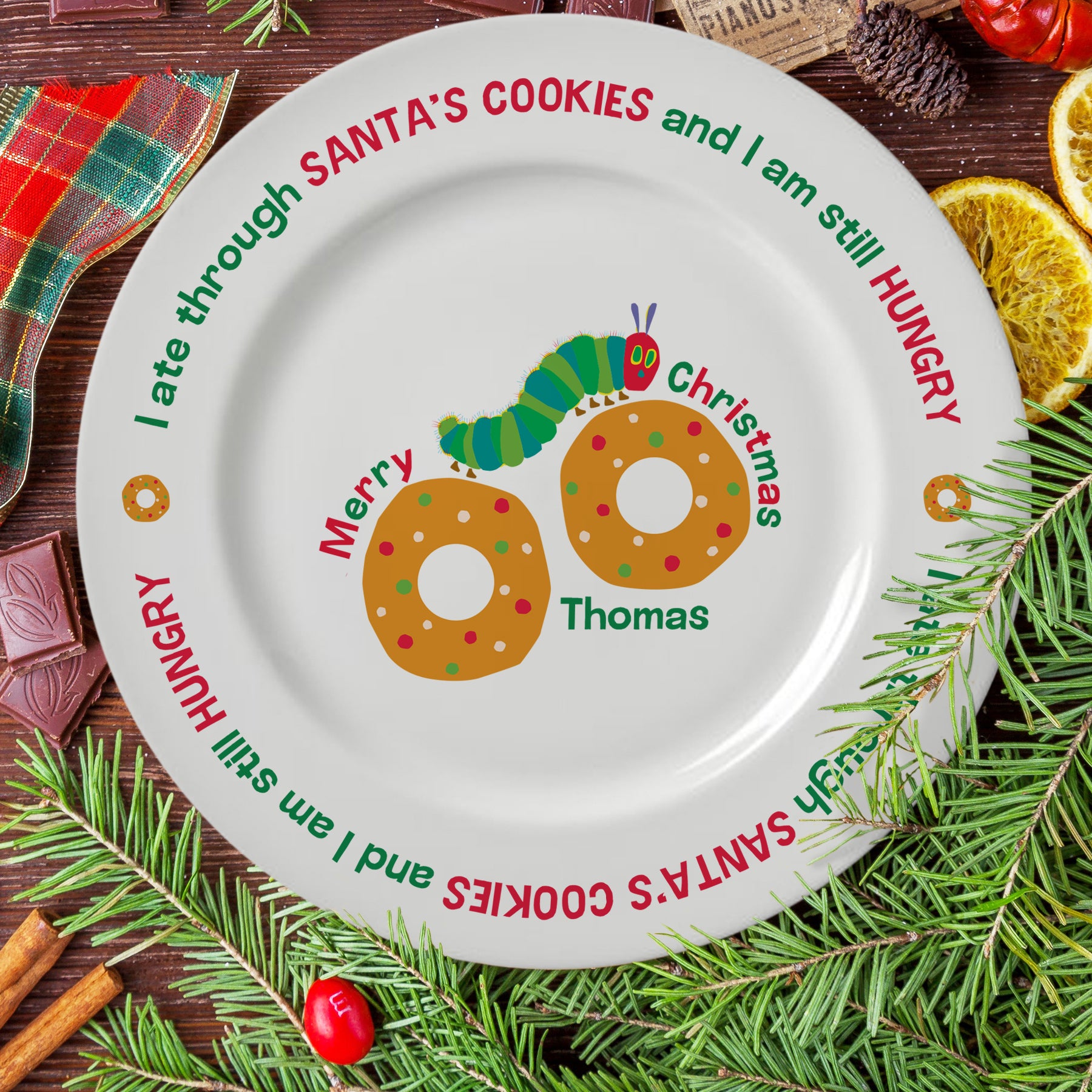 Personalised Very Hungry Caterpillar Santa’s Cookies Christmas Eve Plate