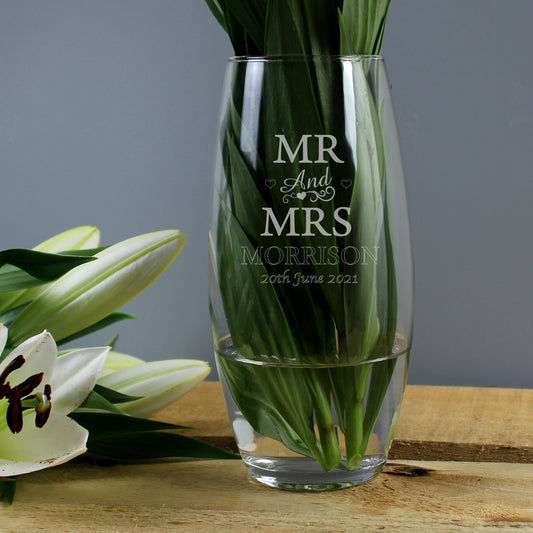 Personalised Mr & Mrs Bullet Glass Vase