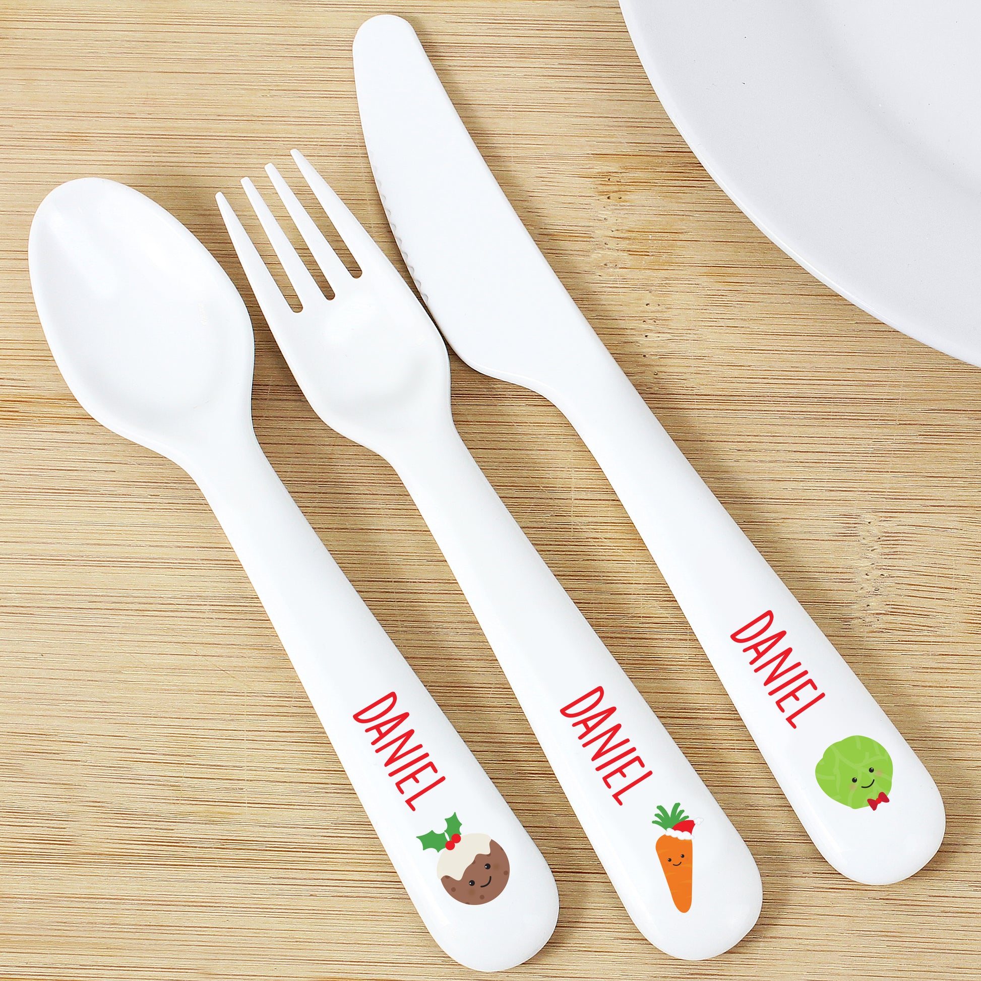 Personalised 'First Christmas Dinner' 3 Piece Plastic Cutlery Set