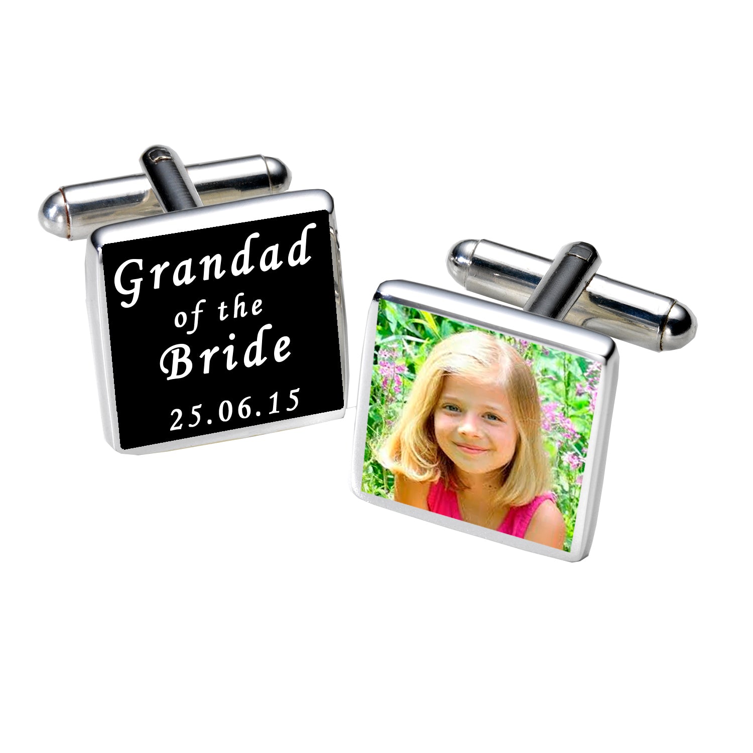 Personalised Grandad of the Bride Photo Cufflinks-Black