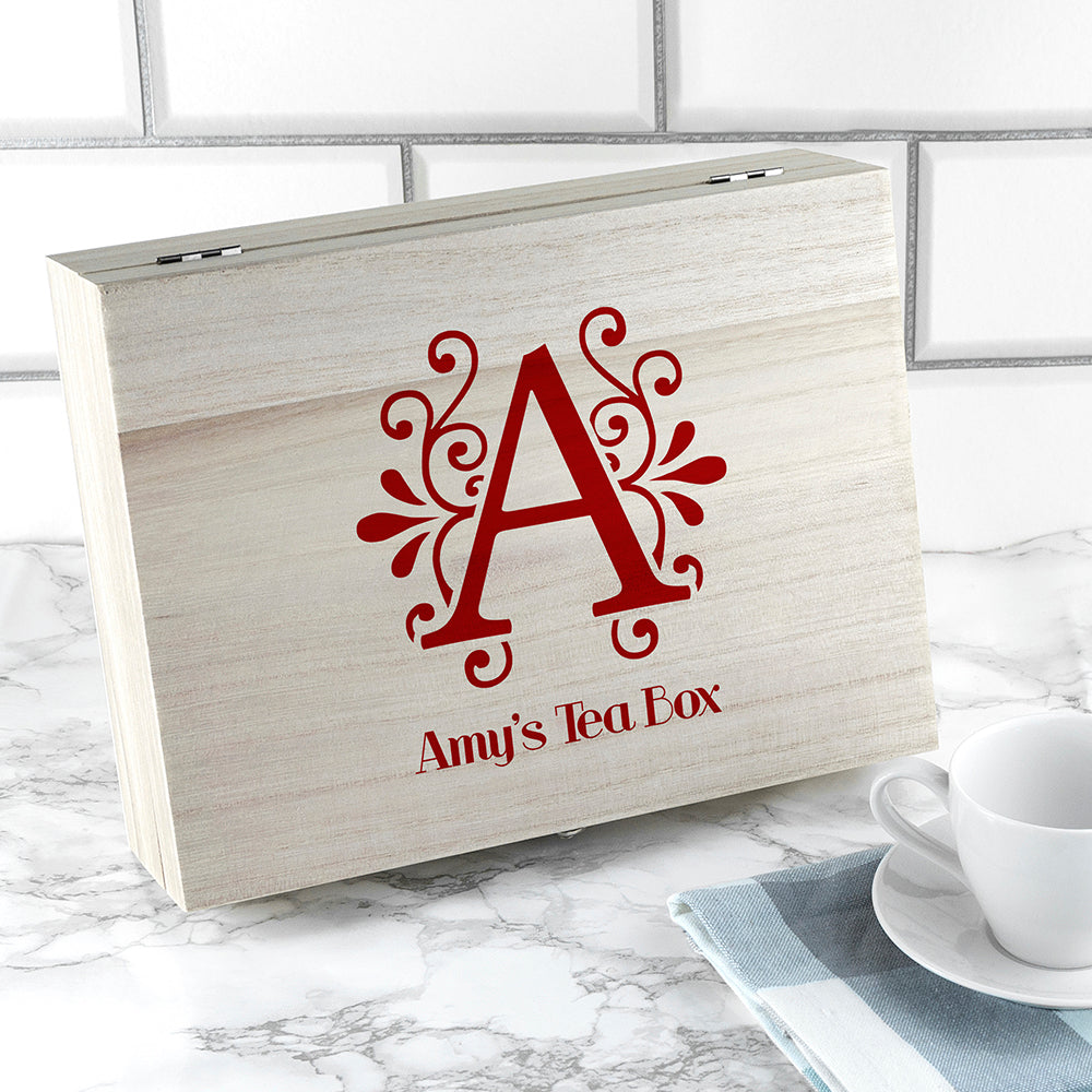 Personalised Initial Wooden Tea Box