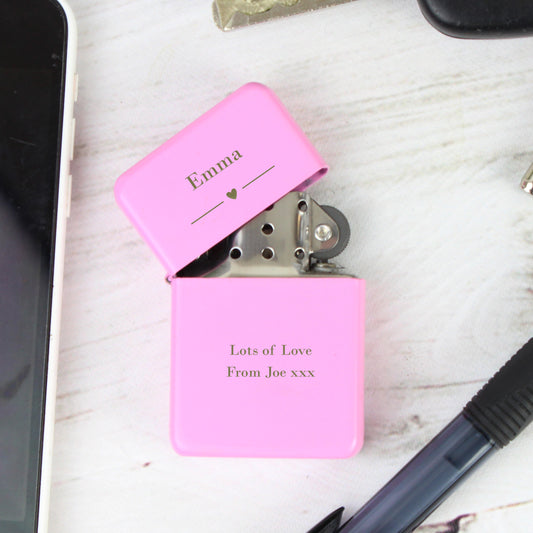 Personalised Any Message Heart Pink Lighter