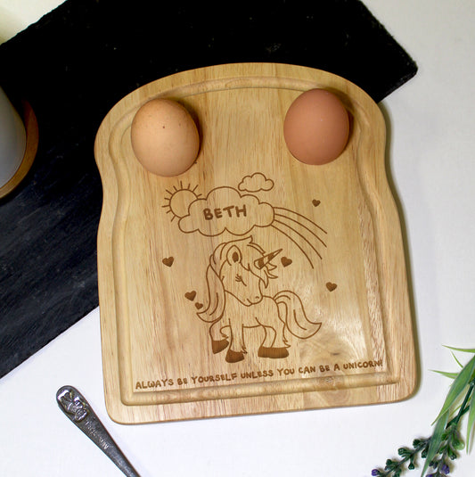 Personalised Unicorn Egg and Soldiers Board