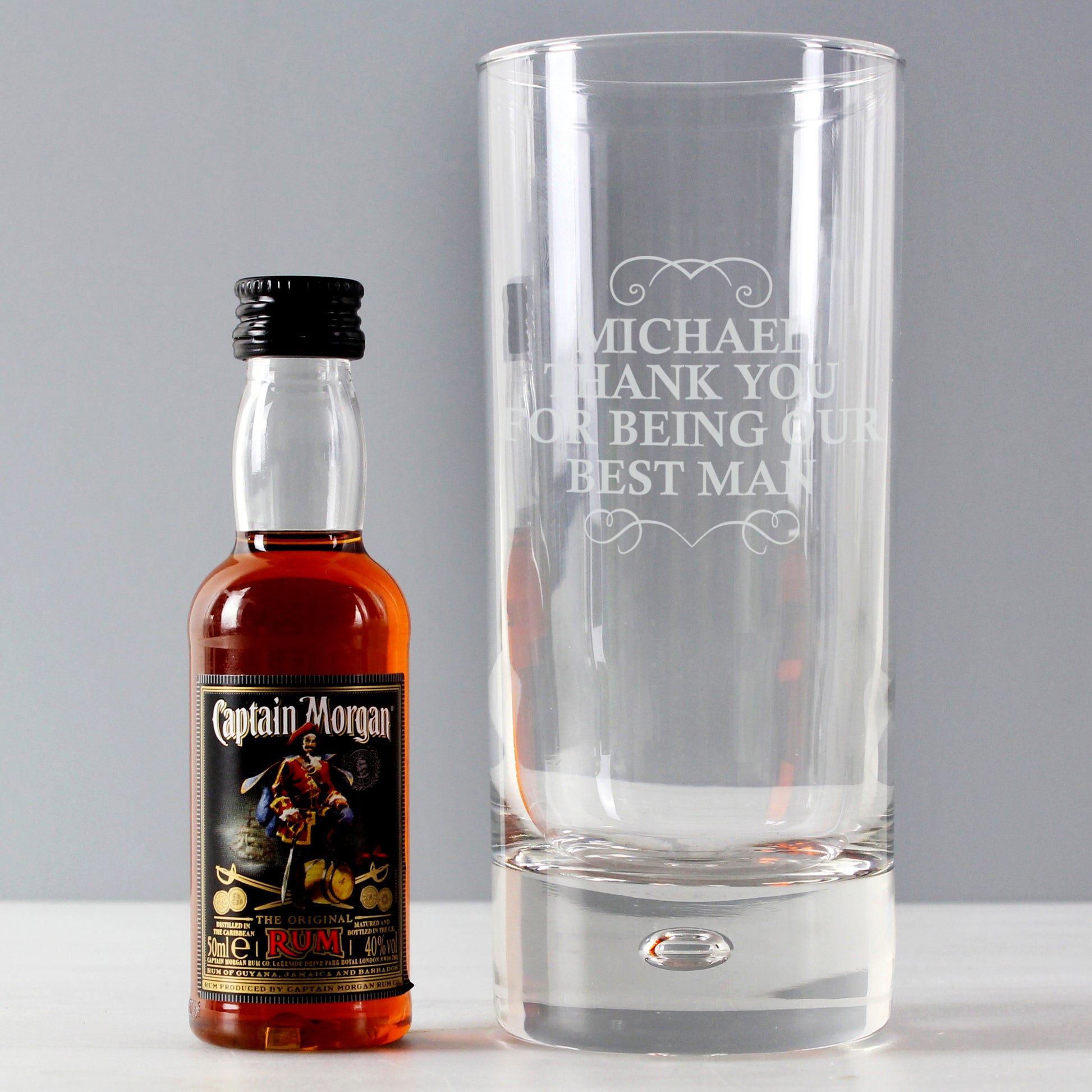 Personalised Any Message Hi Ball Glass & Rum Miniature Set