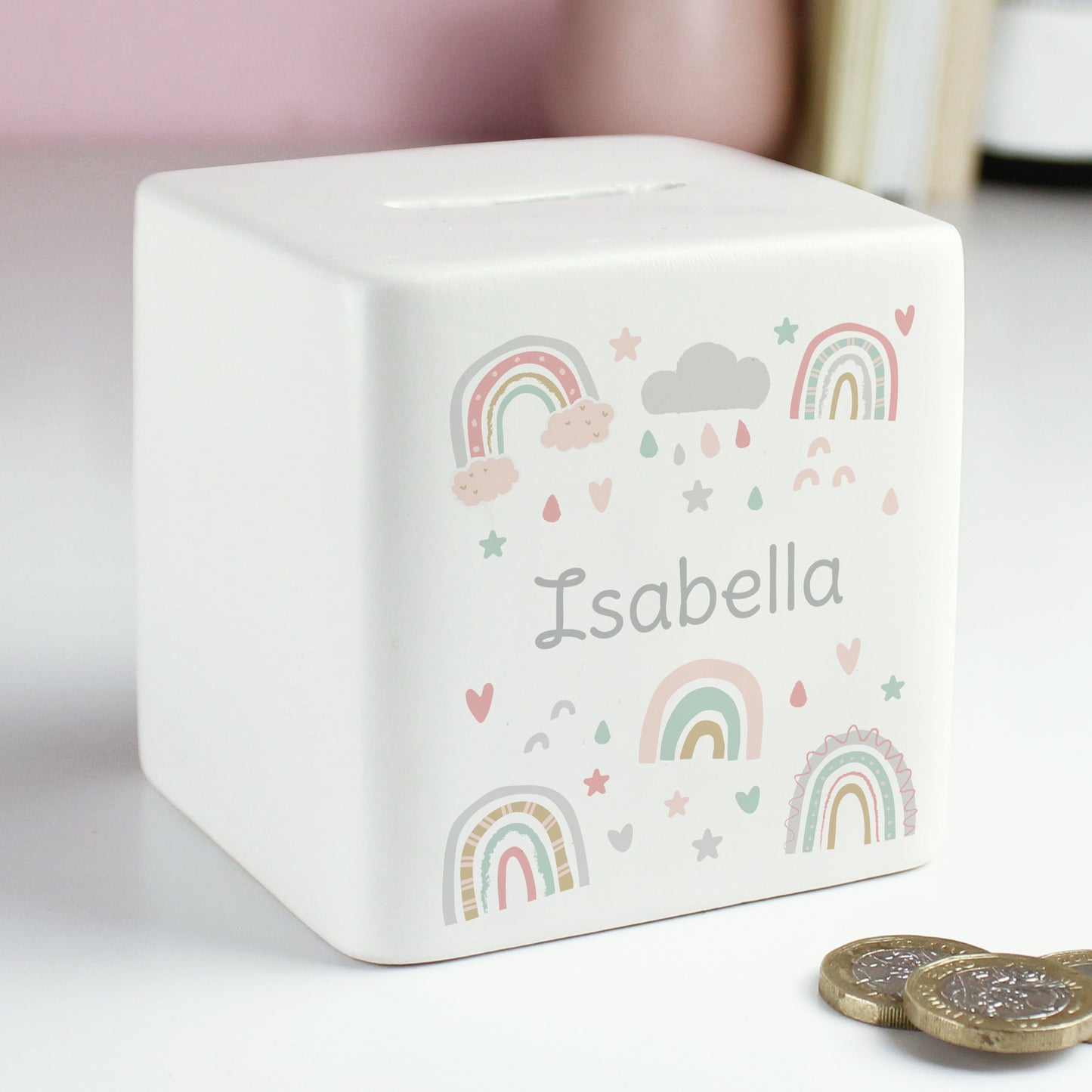 Personalised Baby Money Box - Rainbow