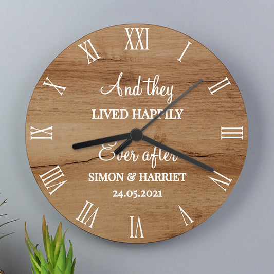Personalised Free Text Wood Effect Clock Gifts For Wedding | New Home