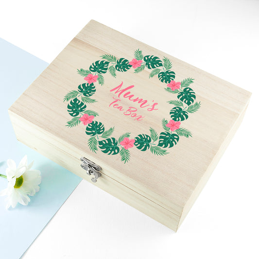 Personalised Rainforest Wreath Wooden Tea Box