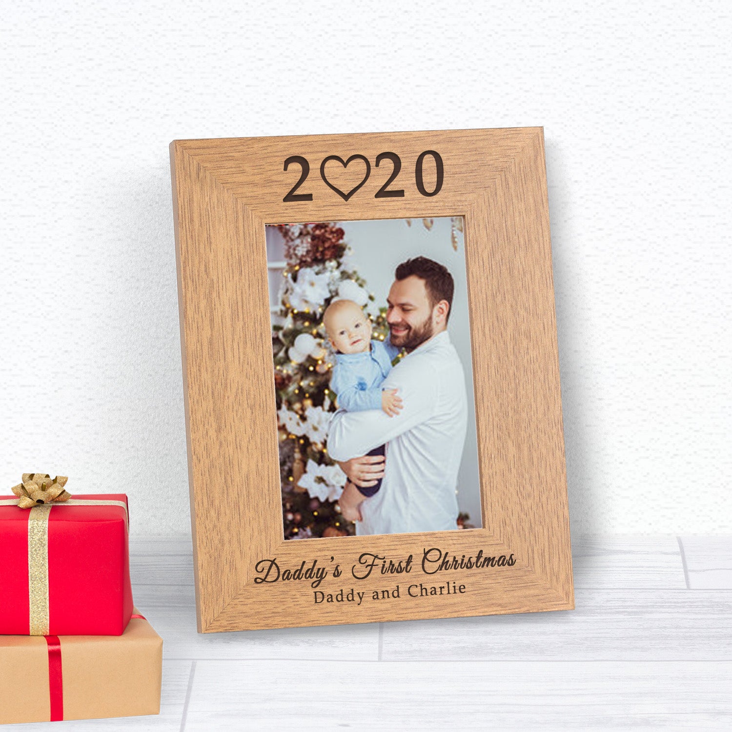 Personalised Daddy’s First Christmas Wooden Photo Frame