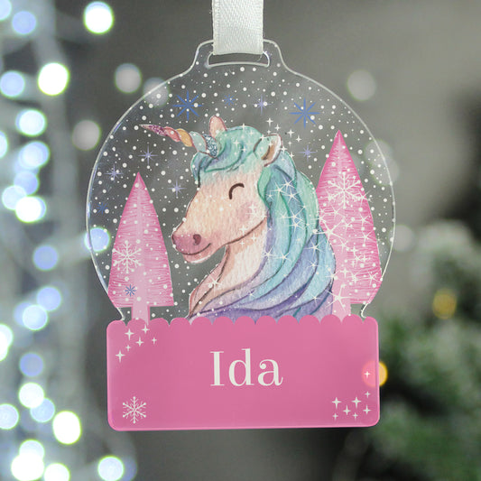 Personalised Unicorn Acrylic Snow Globe Christmas Decoration