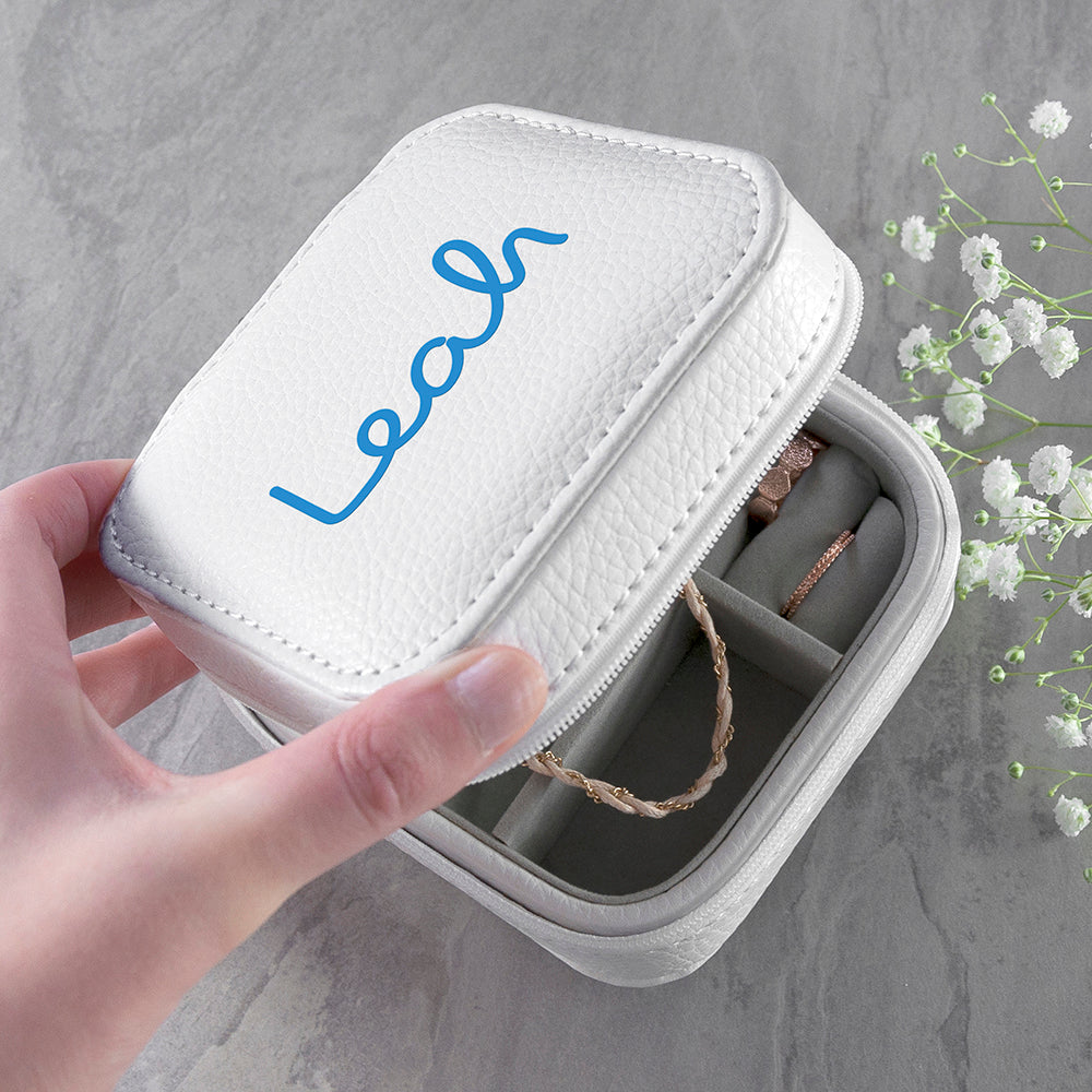 Personalised Island Inspired White Jewellery Case - Blue