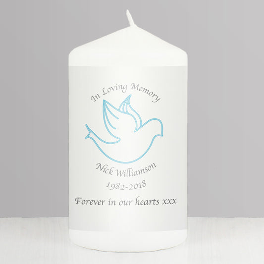 Personalised In Loving Memory Memorial Blue Pillar Candle