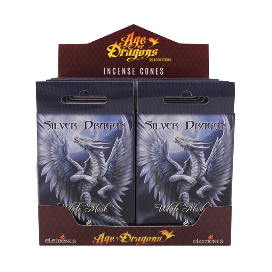 Pack of 12 Silver Dragon Incense Cones by Anne Stokes - PCS Cufflinks & Gifts