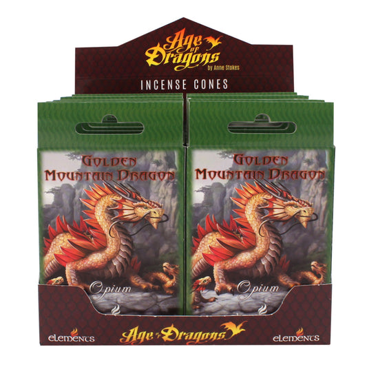 Pack of 12 Golden Mountain Dragon Incense Cones by Anne Stokes - PCS Cufflinks & Gifts