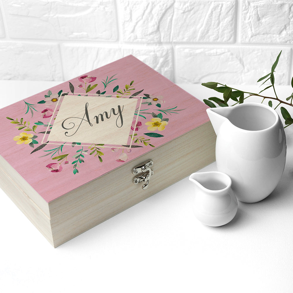 Personalised Botanical Mother's Day Wooden Tea Box