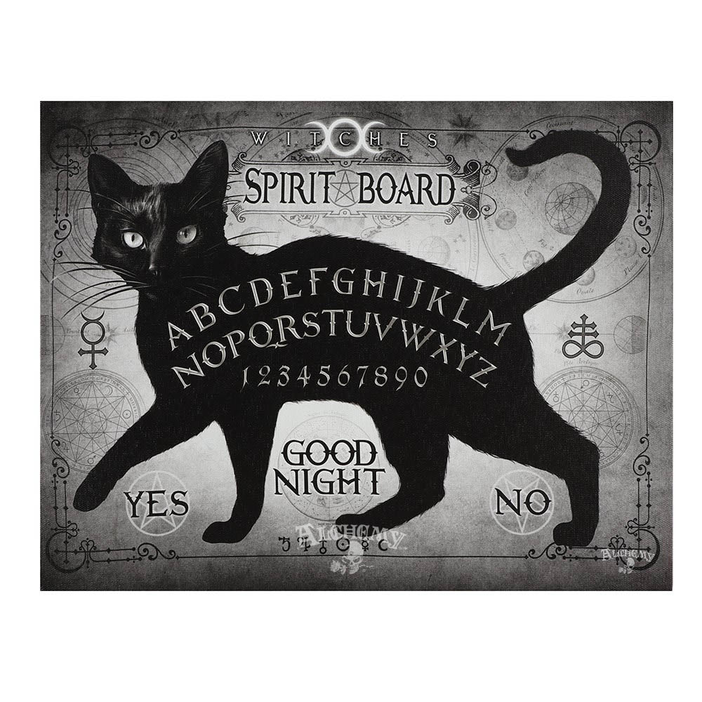 25x19cm Black Cat Spirit Board Canvas Plaque by Alchemy - PCS Cufflinks & Gifts