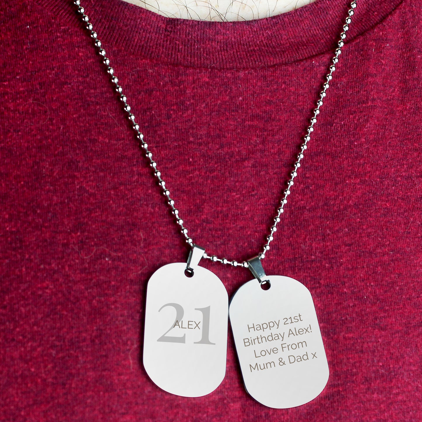 Personalised Birthday Age Stainless Steel Double Dog Tag Necklace